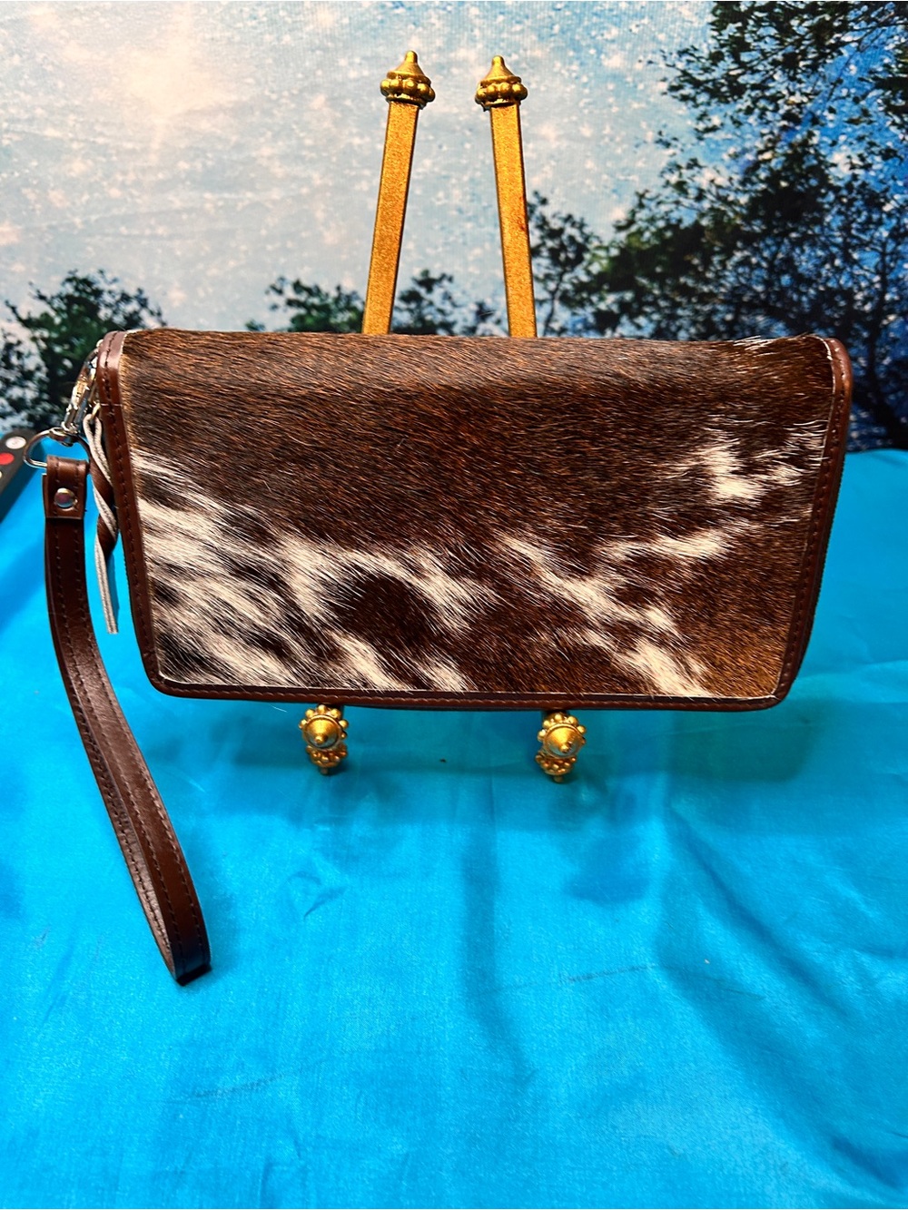 Cowhide Pattern Wristlet Wallet Clutch - Brown, White & Black Fur Hide 8”x4” New